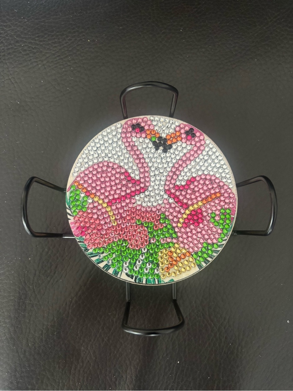 Hand Crafted Pink Flamingo Rhinestone Coaster Set (sealed) - Picture 5 of 5